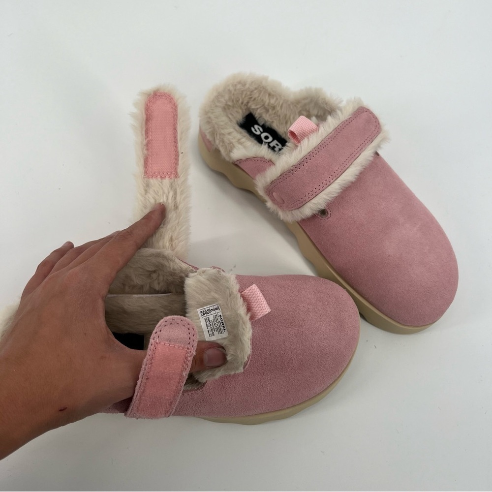 Sorel VIIBE Pink Suede Leather Shearling Slip On Adjustable Cozy Winter Loafers - Picture 4 of 5